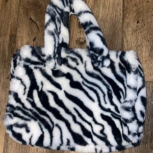 Zebra Print Faux Fur Tote Bag